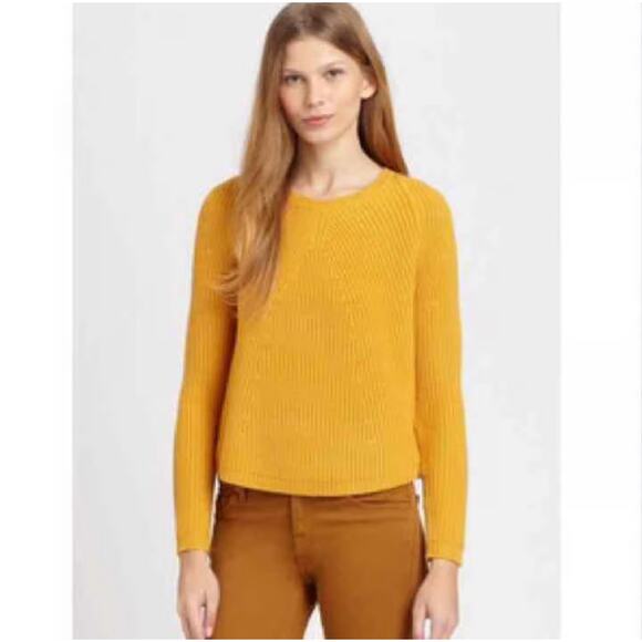 Theory Jaydee Rib Knit Pullover Sweater 100% Wool Gold Women's Large - Picture 1 of 7